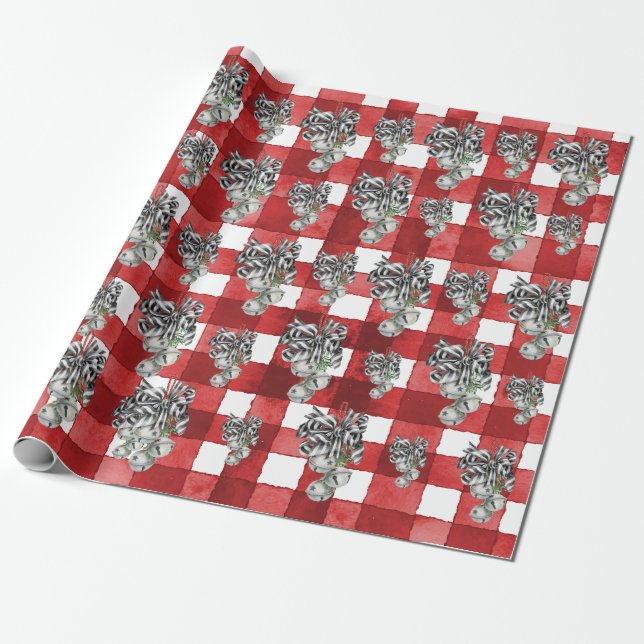 Papel De Regalo Rojo Rústico Gingham Noël (Desenrollado)
