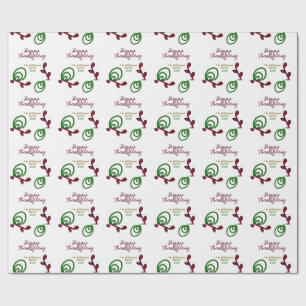 Papel De Regalo Rojo verde feliz Día de Acción de Gracias floral h