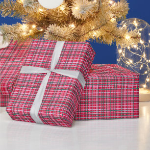 Papel De Regalo Rojo Verde Plaid Navideño Retro Festivo Clásico