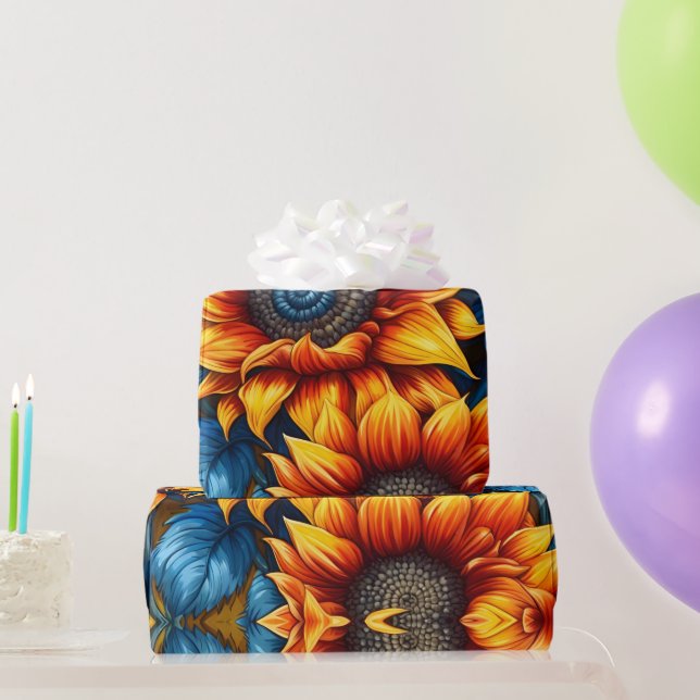 Papel De Regalo Rojo y azul de los girasoles (Regalos de fiesta)