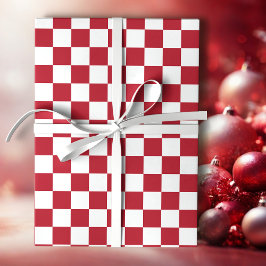 Papel De Regalo Rojo y Blanco Retro Check Fiesta