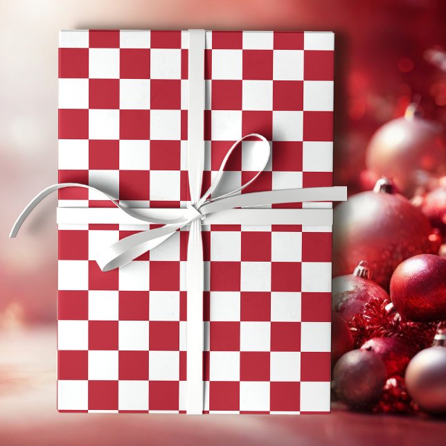 Papel De Regalo Rojo y Blanco Retro Check Fiesta (Subido por el creador)
