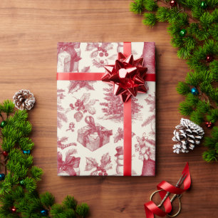Papel De Regalo Rojo y Blanco Vintage de Navidad Elegante