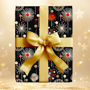 Papel De Regalo Rojo y crema en negro retro festivo