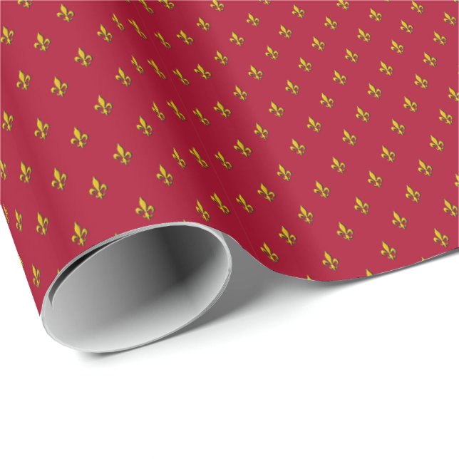 Papel De Regalo Rojo y flor de lis del oro (Esquina del rollo)