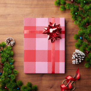 Papel De Regalo Rojopintado de Navidad en cuadros de búfalo