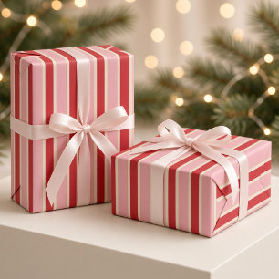 Papel De Regalo Rojos y rosados cereza rayados de Navidad
