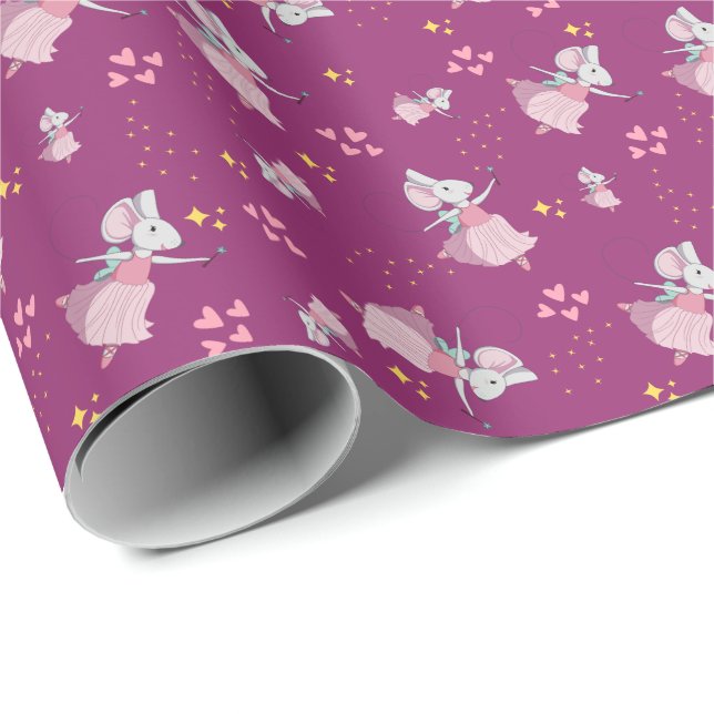 Papel De Regalo Roksi la Ballerina del Ratón de Hada - Patrón Cute (Esquina del rollo)