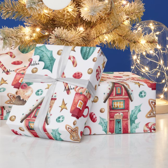Papel De Regalo Roll, nombre en casas de caramelos mágicos, patrón (Vacaciones)