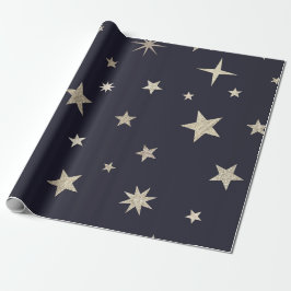 Papel De Regalo Rollo de estrellas doradas negras festivas moderna