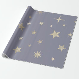 Papel De Regalo Rollo de estrellas gris dorado festivo moderno