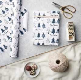 Papel De Regalo Rollo de los modernos árboles navideños azules y d