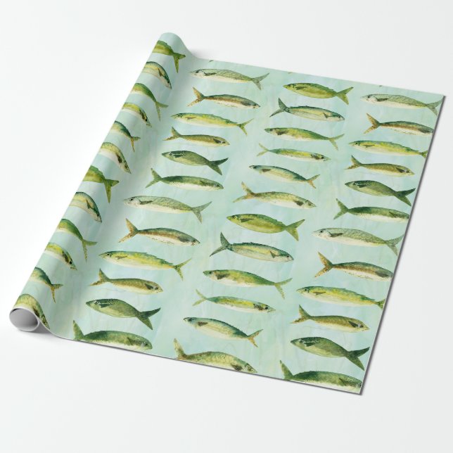 Papel De Regalo Rollo de peces acuarela (Desenrollado)