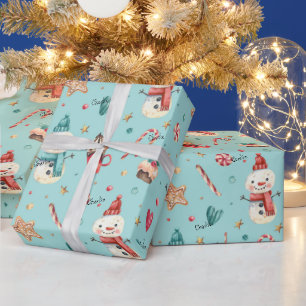 Papel De Regalo Rollo, nombre en patrón de muñeco de nieve caprich