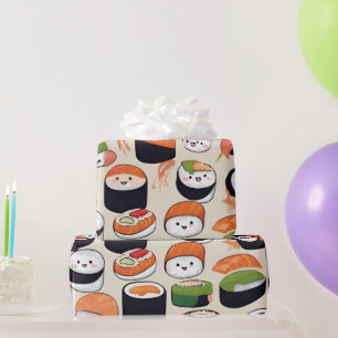 Papel De Regalo rollos de sushi kawaii, patrón de sushi
