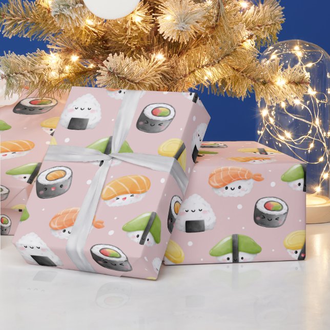 Papel De Regalo rollos de sushi kawaii, patrón de sushi (Vacaciones)