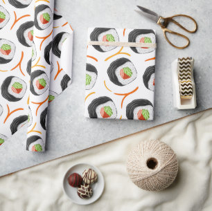 Papel De Regalo rollos de sushi kawaii, patrón de sushi