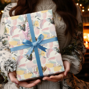 Papel De Regalo Romance personalizado de París con fotos y nombres