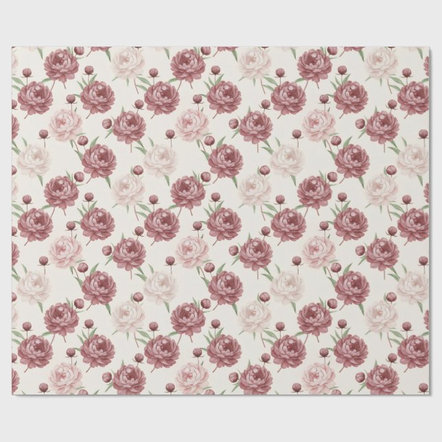 Papel De Regalo Romantic Blush & Burgundy Peony Floral Pattern (Superficie plana)