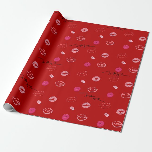 Papel De Regalo Romantic dark red kisses (Desenrollado)
