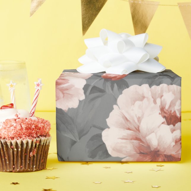Papel De Regalo Romantic Dusty Pink Peony Grey Floral Pattern (Fiesta de cumpleaños )