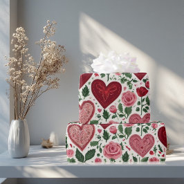 Papel De Regalo Romantic Hearts Meets Botanical Elegance Rustic 