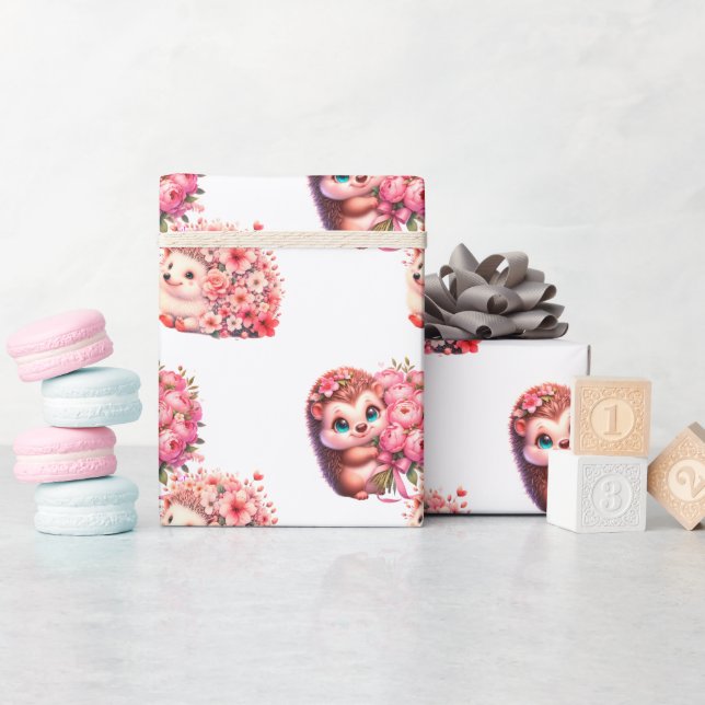 Papel De Regalo Romantic Hedgehog Valentine's Day Wrapping Paper,  (Baby Shower)