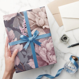 Papel De Regalo Romantic Mauve Peony Cream Floral Pattern