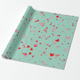 Papel De Regalo Romantic Mint Green Red Hearts Valentine 
