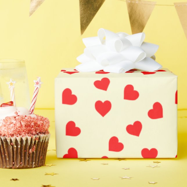 Papel De Regalo Romantic Playful Red Heart Pattern Pastel Amarillo (Fiesta de cumpleaños )