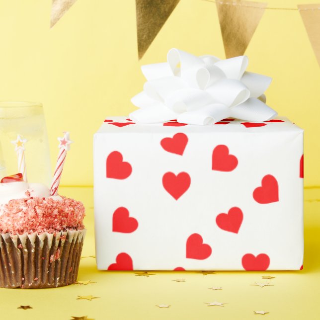 Papel De Regalo Romantic Playful Red Heart Pattern White (Fiesta de cumpleaños )