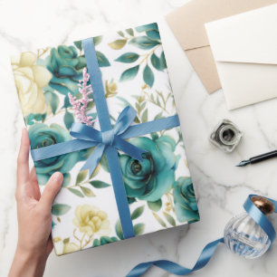 Papel De Regalo Romántica crema verde verde Rosa floral
