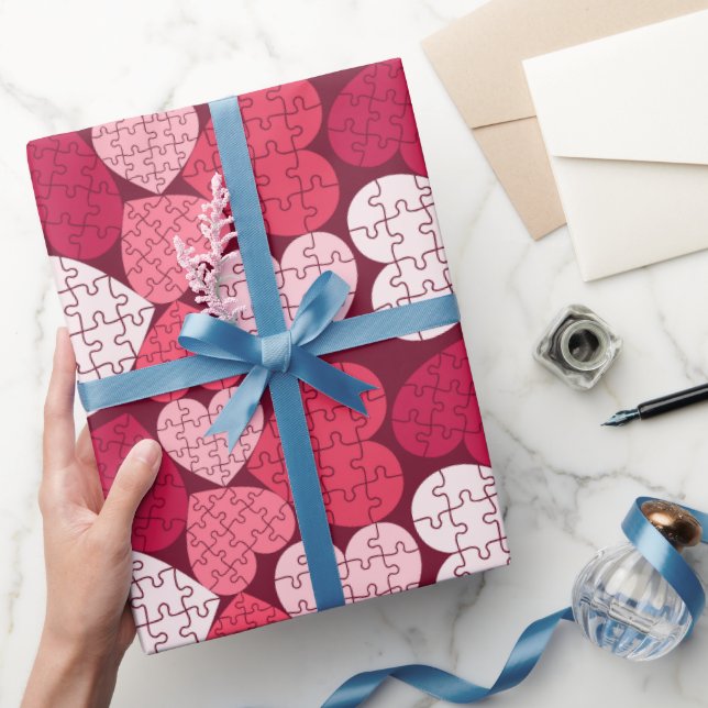 Papel De Regalo Romántica forma de corazón rosado rompecabezas rom (Regalar)