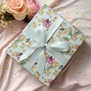 Papel De Regalo Romántico Aqua Queen Bee, Honeycomb & Flores