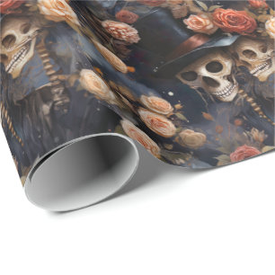 Papel De Regalo Romántico besando a Steampunk Skulls Boda gótico