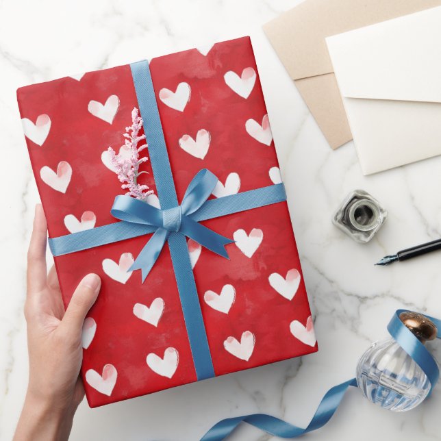 Papel De Regalo Romántico Corazón Blanco Rojo Ducha Bridal (Regalar)