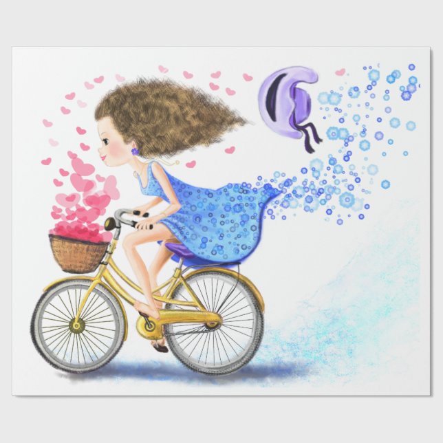 Papel de regalo romántico de chica con bicicleta (Superficie plana)