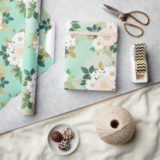 Papel De Regalo Romántico Diseño de acuarela de flores blancas (Artesanía)