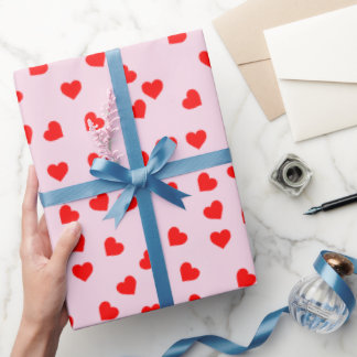 Papel De Regalo Romántico Divertido Patrón de Corazón Rojo Pastel