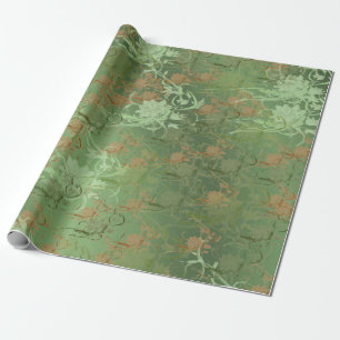 Papel De Regalo Romántico, dorado, verde azulado,, Acuarela, Chic,