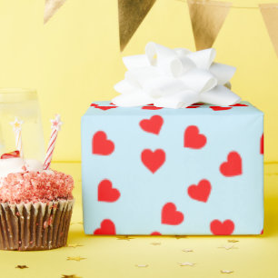 Papel De Regalo Romántico Patrón de Corazón Rojo Juguetón Azul Pas