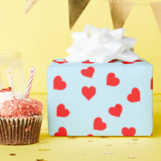Papel De Regalo Romántico Patrón de Corazón Rojo Juguetón Azul Pas