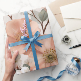 Papel De Regalo Romántico patrón floral blanco de flor de melocotó
