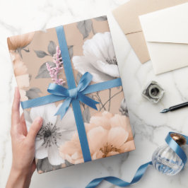 Papel De Regalo Romántico patrón floral blanco de flor de melocotó