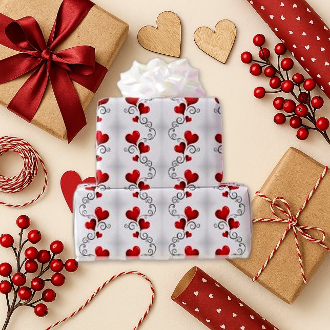 Papel De Regalo Romántico Rojo Corazón Swirl Blanco (Subido por el creador)