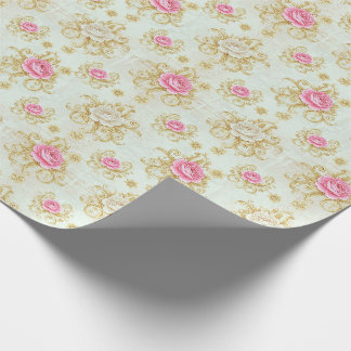 Papel De Regalo Romántico Vintage Rosa y Damasco Dorado