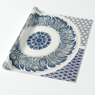 Papel De Regalo Ronda azul blanca floral china