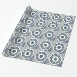 Papel De Regalo Ronda azul blanca floral china