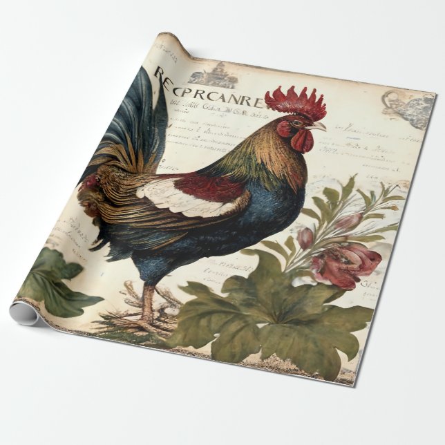 Papel De Regalo Rooster de época (Desenrollado)
