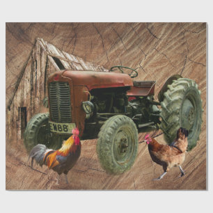 Papel De Regalo Rooster de Tractor Rojo Vintage Hen Rustic Barn Sh